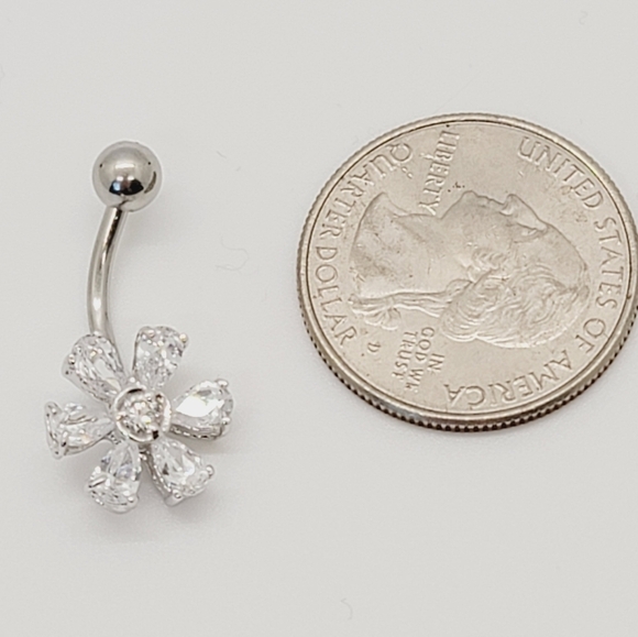 New Sterling Silver CZ Belly Button Navel Ring - Picture 1 of 4